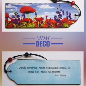 Drewniana zakładka dwustronna - makowa łąka
