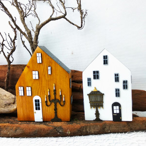 Drewniane, dekoracyjne domki. Oryginalna dekoracja.