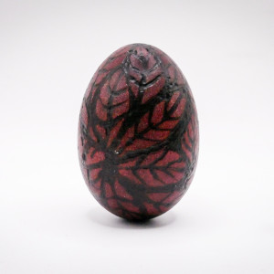 Drewniane jajko – ręcznie wypalany wzór, LIŚCIE  pirografia, Wielkanoc