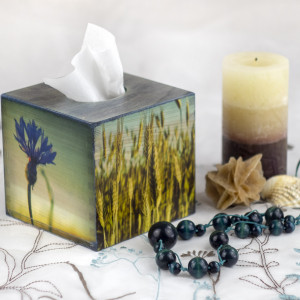 Drewniane pudełko na chusteczki - lato