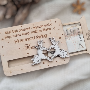 Drewniane pudełko na pieniądze lub bon podarunkowy personalizowane