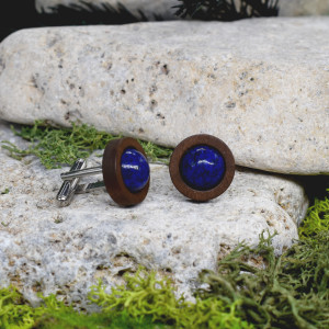 Drewniane spinki do mankietów z lapisem lazuli