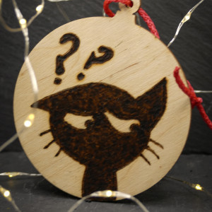 Drewniane wypalane ręcznie bombki - kot 3 - święta, boże narodzenie