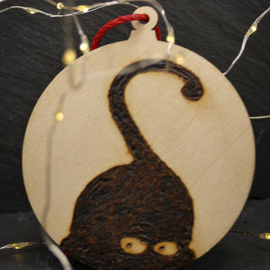 Drewniane wypalane ręcznie bombki - kot 4 - święta, boże narodzenie