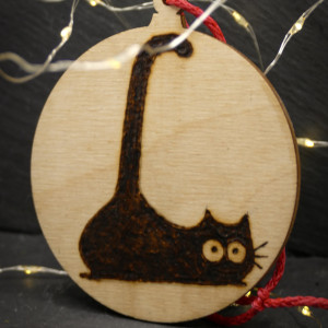 Drewniane wypalane ręcznie bombki - kot 7 - święta, boże narodzenie