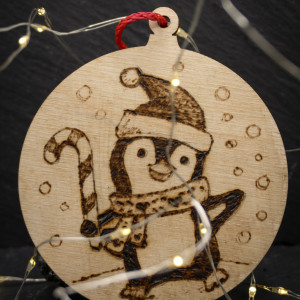 Drewniane wypalane ręcznie bombki - Pingwin1 - święta, boże narodzenie
