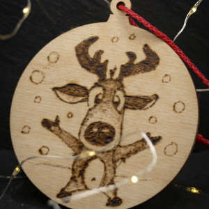 Drewniane wypalane ręcznie bombki - Renifer1 - święta, boże narodzenie
