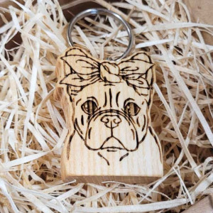 Drewniany brelok "Buldog Francuski w chustce"