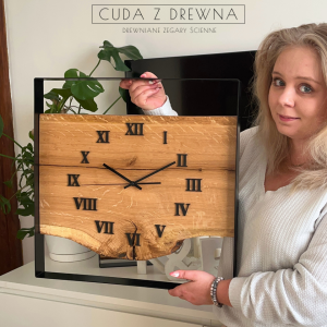 Drewniany kwadratowy zegar loft | średnica 50 cm