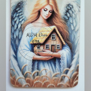 drewniany magnes - Anioł z domem 3