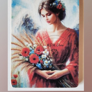 drewniany magnes - Anioł z kwiatami