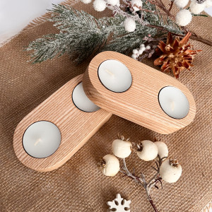 Drewniany świecznik - 2 tealight
