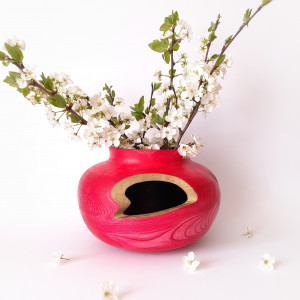 Drewniany wazon - Klon - różowy