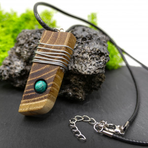 Drewniany wisiorek z turkusem afrykańskim TURKUSOWA AKACJA handmade