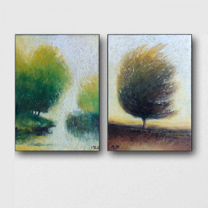 Drzewa- dwa rysunki pastelami olejnymi