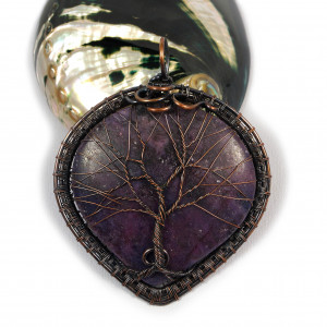 Drzewko Szczęścia amulet z lepidolitem miedź