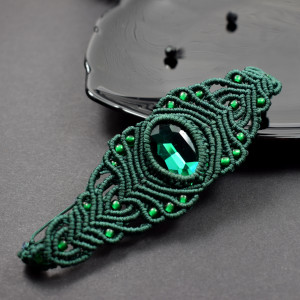 Duża bransoletka z kryształem - ciemna zieleń