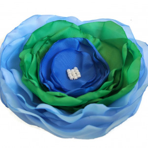 Duża broszka niebiesko zielona kwiatek 12cm