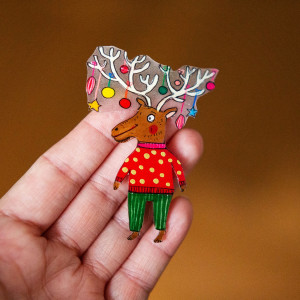 Duża broszka ze świątecznym łosiem Bogdanem