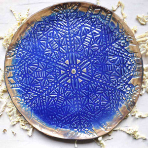Duża patera mandala ceramiczna Indygo