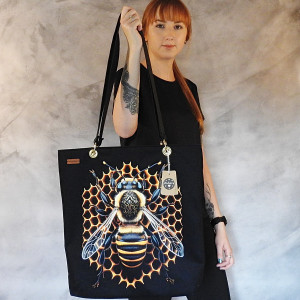 Duża torba na ramię xl glamour rockowa gothic pszczoła