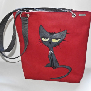 Duża torba ręcznie malowana z kotem