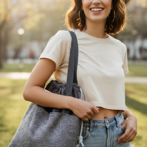 Duża torba shopper unikatowa torba handmade z kieszeniami