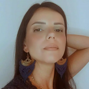 Duże, granatowe kolczyki makrama - ręcznie plecione