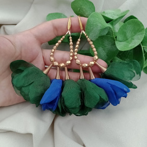 Duże kolczyki tiul kwiatowe butelkowe zielone niebieskie