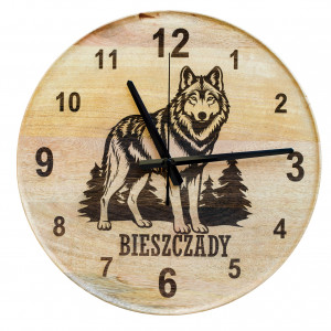 Duży 37cm Zegar Wilk Bieszczadzki