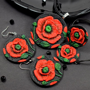 Duży komplet biżuterii czerwone maki