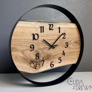 Duży, nowoczesny drewniany zegar w obręczy | 50 cm