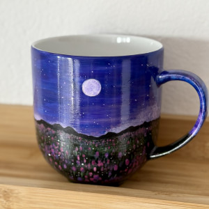 Duży ręcznie malowany kubek porcelanowy z krajobrazem