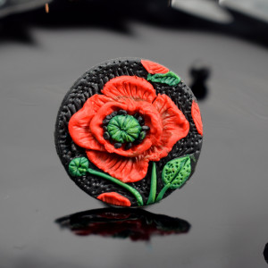 Duży, regulowany pierścionek czerwony mak