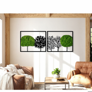 Dyptyk drzewa mech chrobotek dekoracja obraz ażur