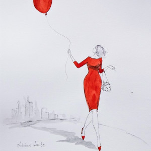"Dziś prowadzi mnie czerwony balonik" akwarela