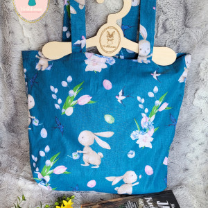 Ekologiczna, bawełniana torba na zakupy: króliki niebieskie