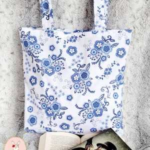 Ekologiczna, bawełniana torba na zakupy: niebieskie kwiaty