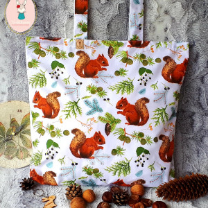 Ekologiczna, bawełniana torba na zakupy: wiewiórki