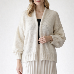 Ekru kardigan z jedwabiu, baby alpaca, moheru i merino superwash