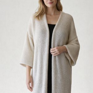 Ekru kardigan z jedwabiu, moheru i merino superwash