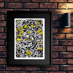 Elegancka grafika Muszle - abstrakcja żółty oryginał 35x50