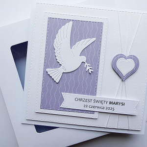 Elegancka kartka z gołębicą na Chrzest