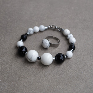 Elegancki komplet biżuterii z howlitu i onyksu