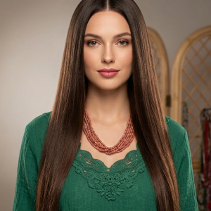 Elegancki Naszyjnik Choker z Karmelowego Szkła i Złotych Koralików