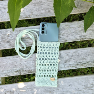 Etui na telefon, mini torebka wykonane na szydełku - turkus