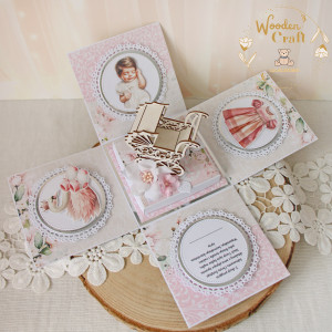 Exploding box na chrzest, roczek, narodziny "Pink Flowers Girl 1"