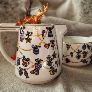 filiżanka i czajniczek zestaw do herbaty ŚWIĄTECZNE DEKORACJE