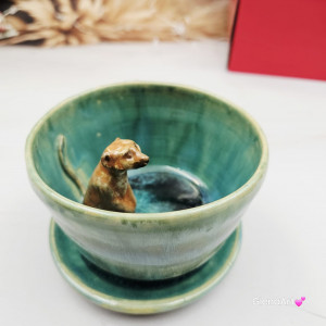 Filiżanka SURYKATKA ze spodkiem ceramiczna ładne barwy