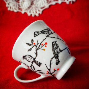 filiżanka ze spodkiem PTAKI